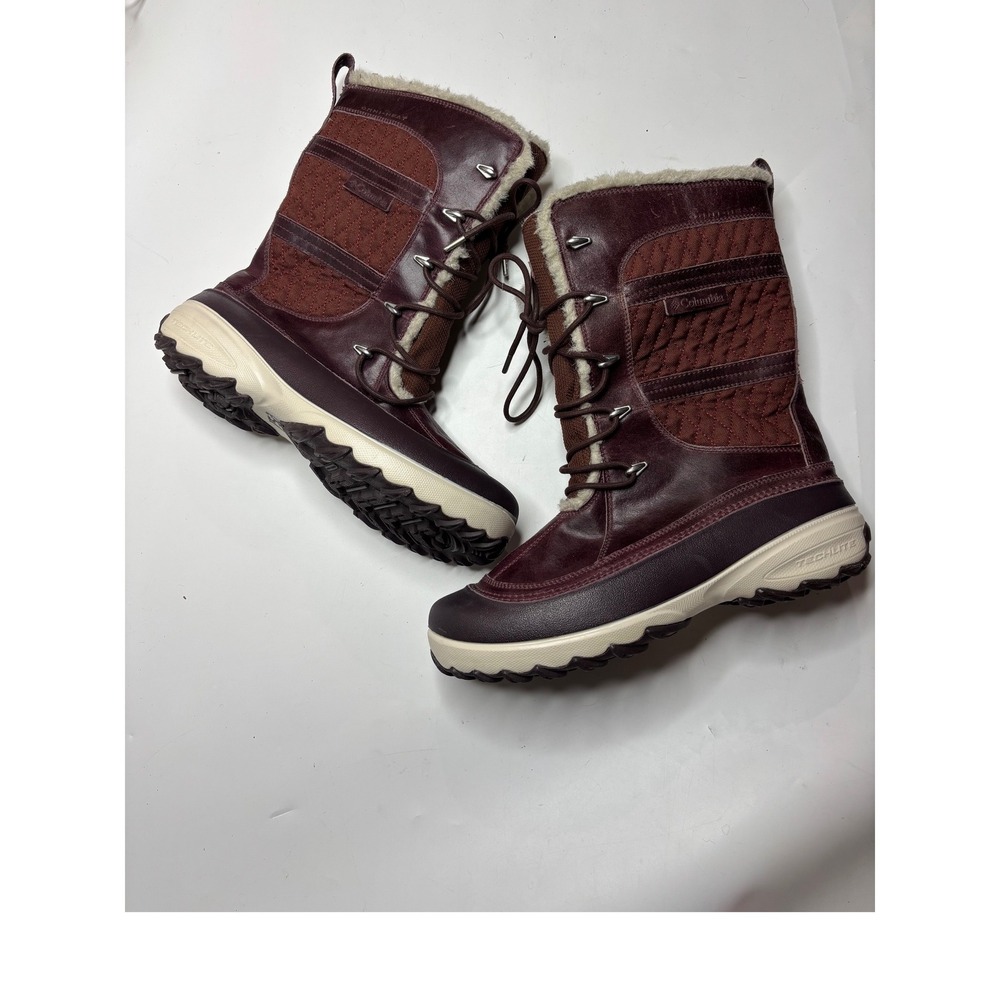 Columbia Omni-Heat Winter Boots Womens 11 Burgundy Brown Waterproof BL1511-206